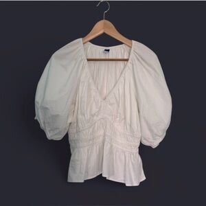 Women's White Puff Sleeve Peplum Top Boho